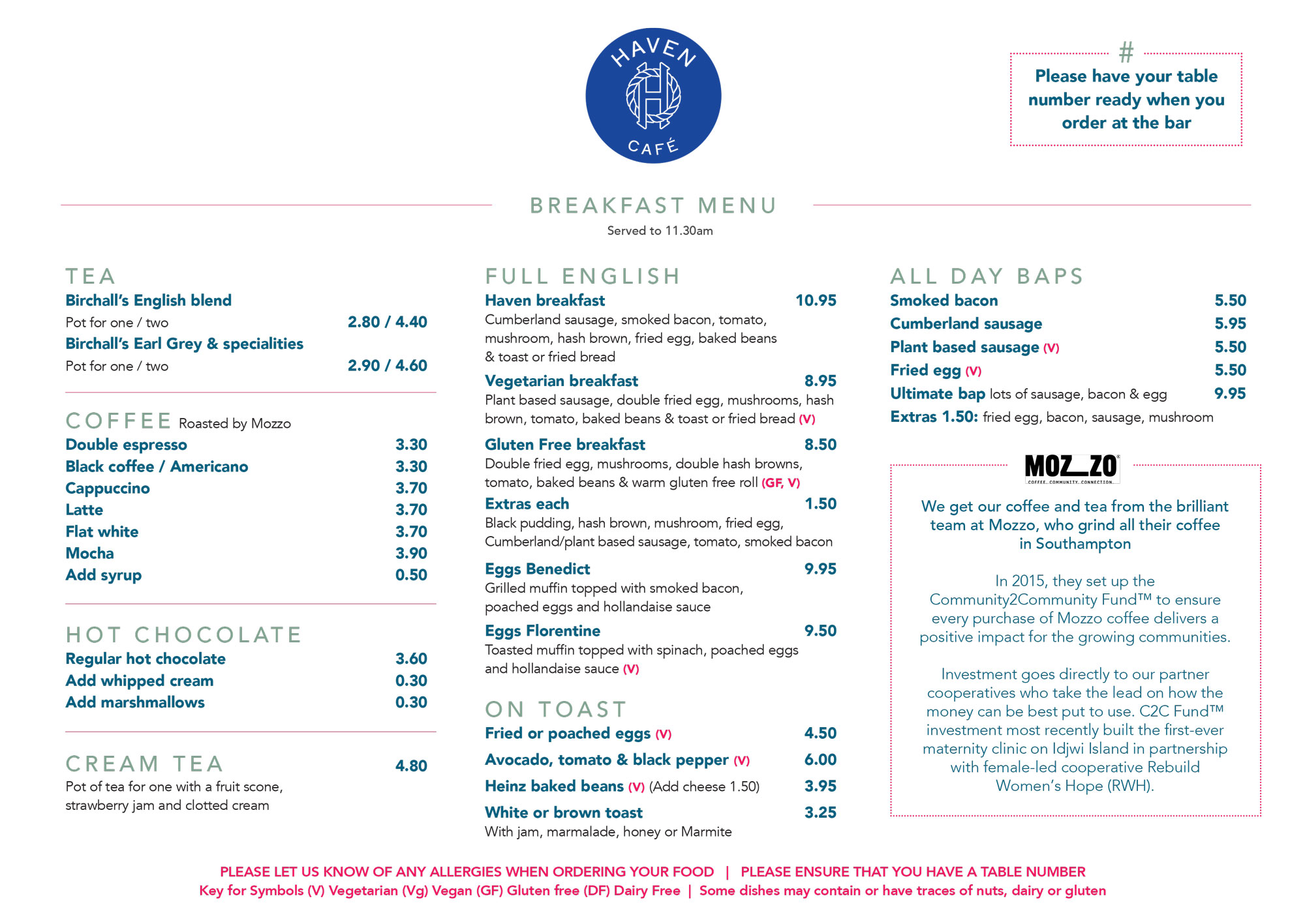 Haven House Inn and Cafe Breakfast Menu
