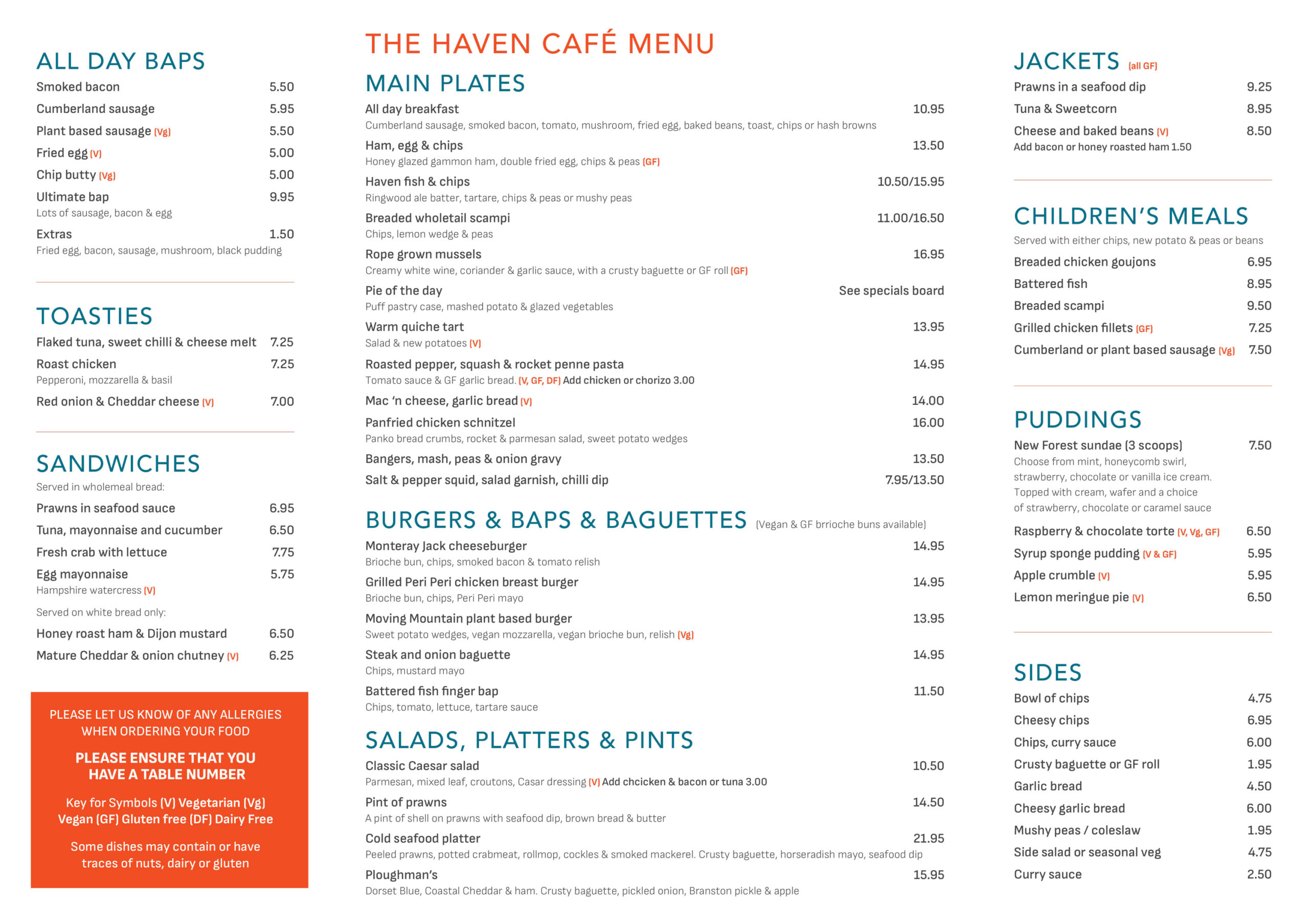 Haven House Cafe Menu, Mudeford, Christchurch