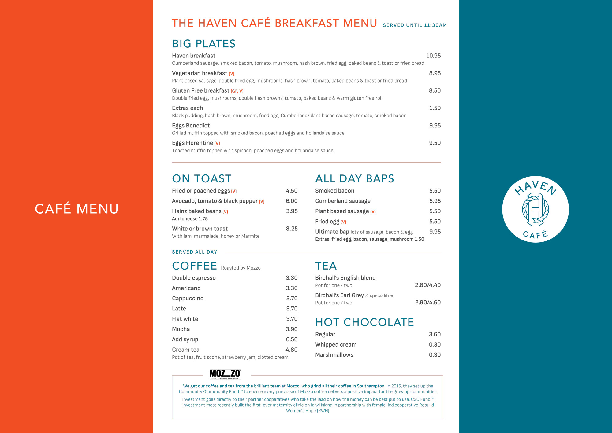 Haven Cafe Breakfast Menu, Mudeford Christchurch