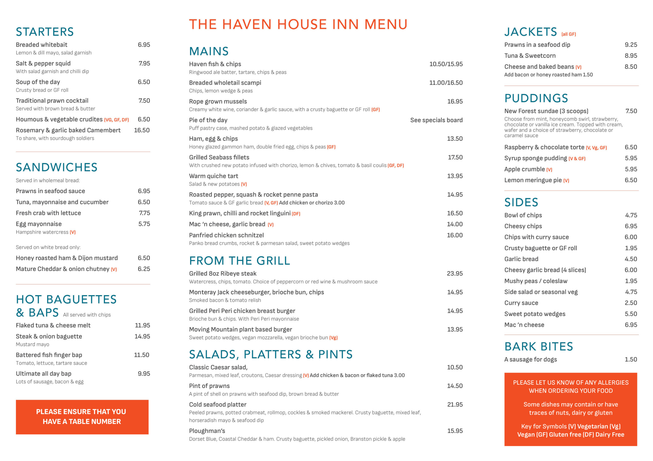 Haven House Inn Menu, Mudeford Christchurch